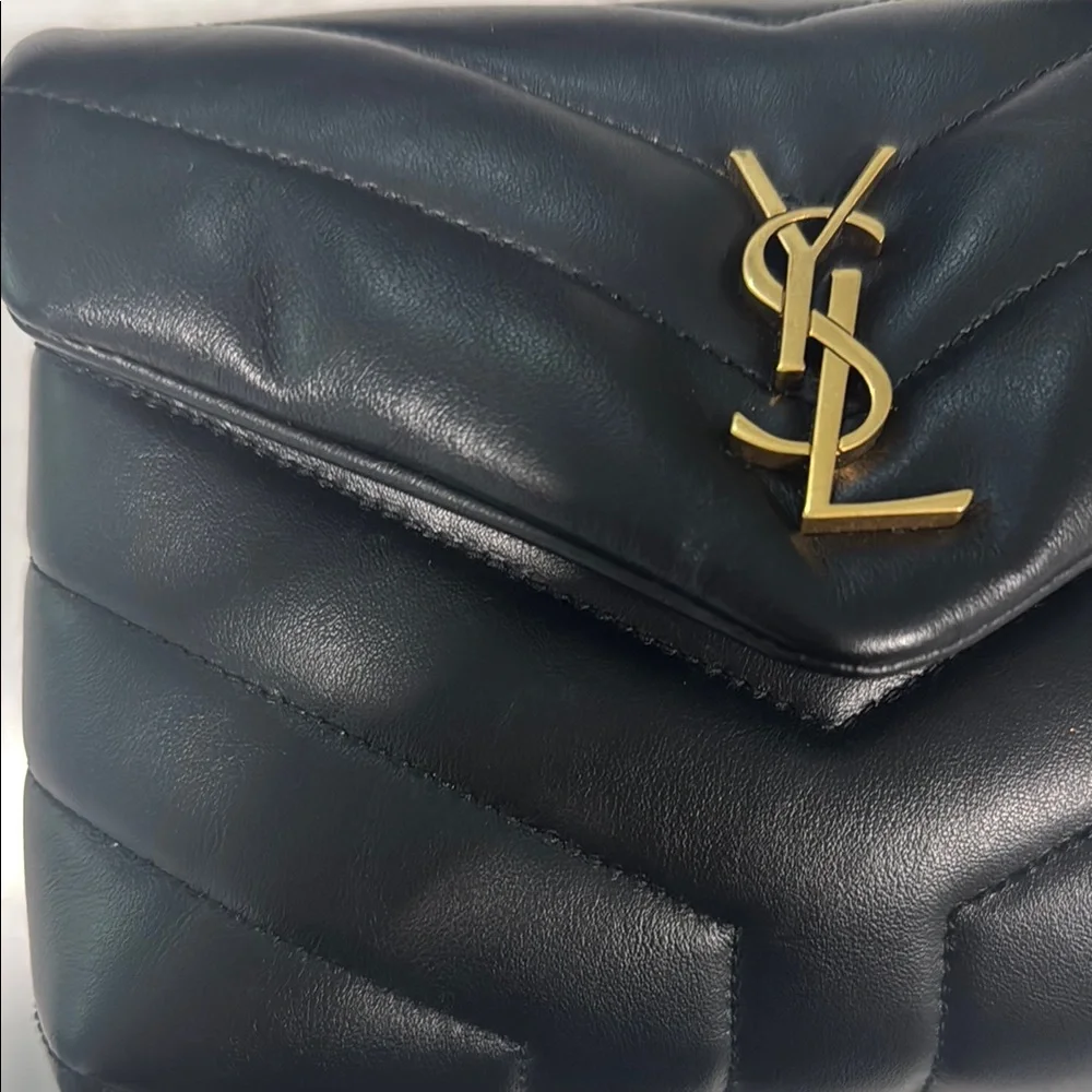 Yves Saint Laurent Black Quilted Leather Wristlet with Gold YSL Logo - Picture 2 of 8
